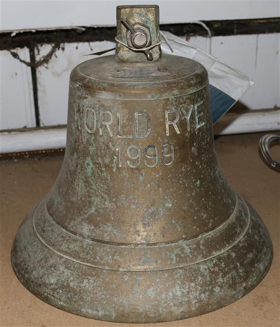 Ships bell (from the bulk carrier, World Rye , 1999, now the Salandi) & a pair of Barr & Stroud seamans binoculars